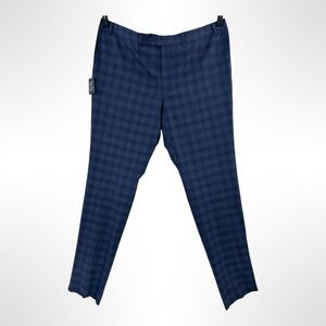 NEW Riviera Traveler Dress Pant Mens 44R Blue Plaid Stretch Wool Canada Unhemmed